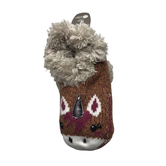 Secret Treasures Women's Faux Fur Critter Slipper Sock Beige Unicorn Size 4-10 - Picture 1 of 4